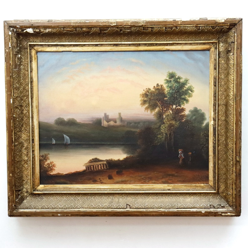 AW067: English School Mid 19th Century Landscape Oil on Canvas Painting