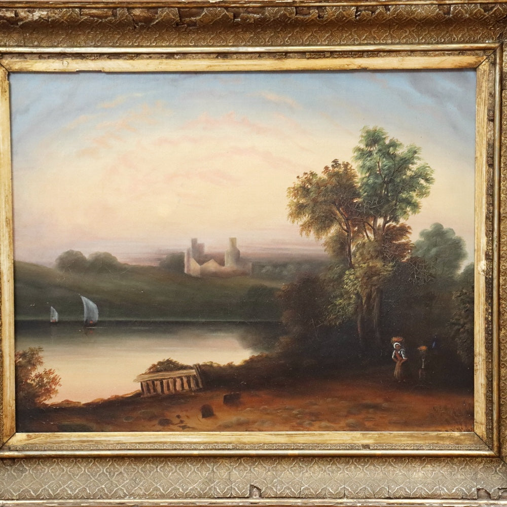 AW067: English School Mid 19th Century Landscape Oil on Canvas Painting
