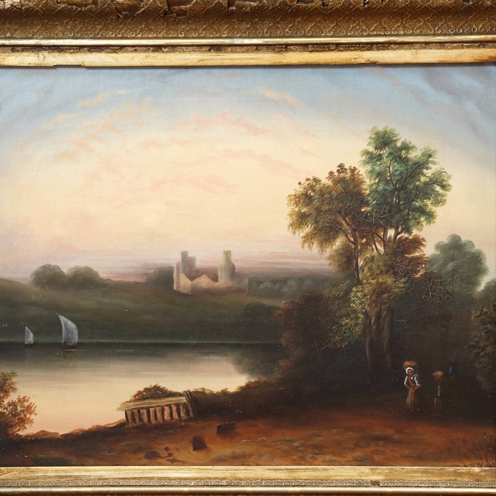 AW067: English School Mid 19th Century Landscape Oil on Canvas Painting