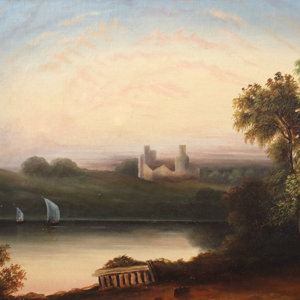 AW067: English School Mid 19th Century Landscape Oil on Canvas Painting