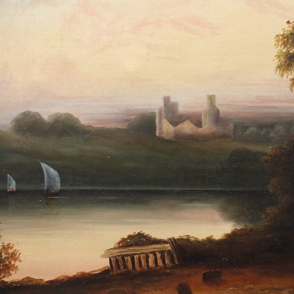 AW067: English School Mid 19th Century Landscape Oil on Canvas Painting