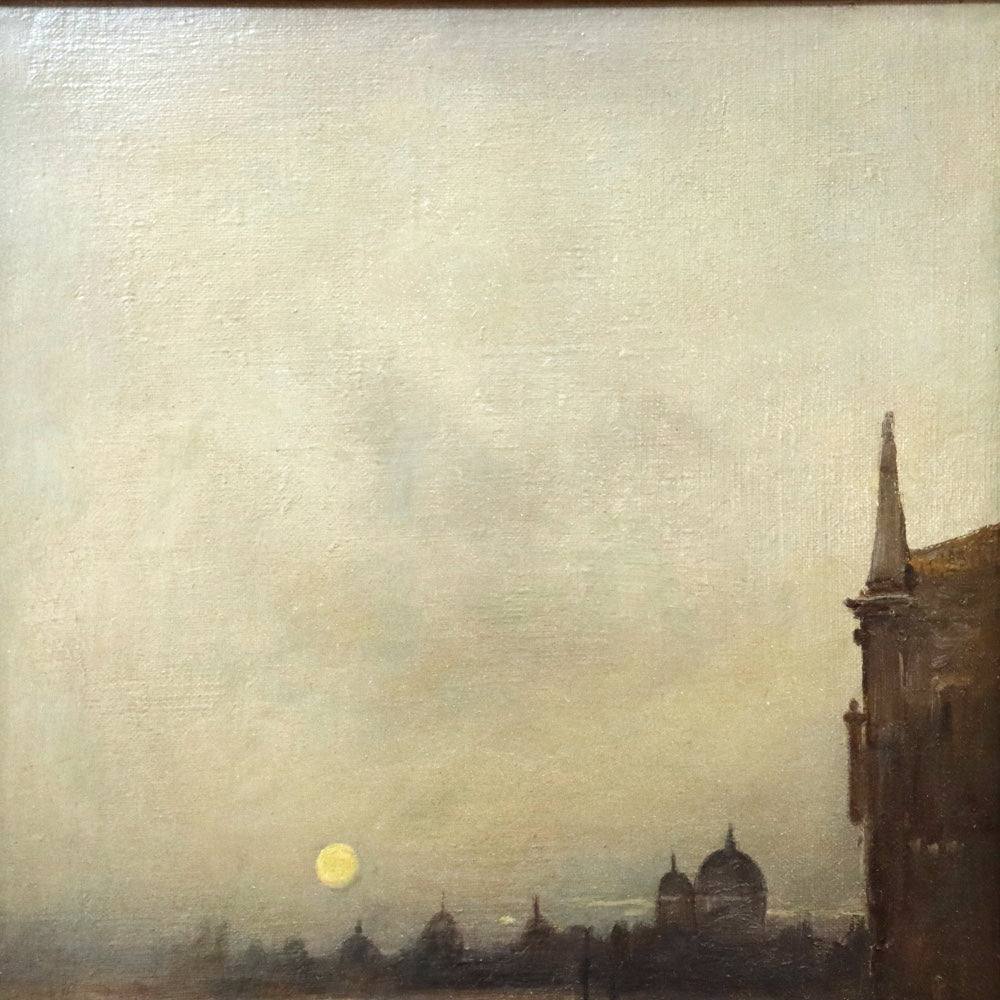 AW880: J. Riccio Antique Italian Venetian Canal Scene Oil on Canvas Painting