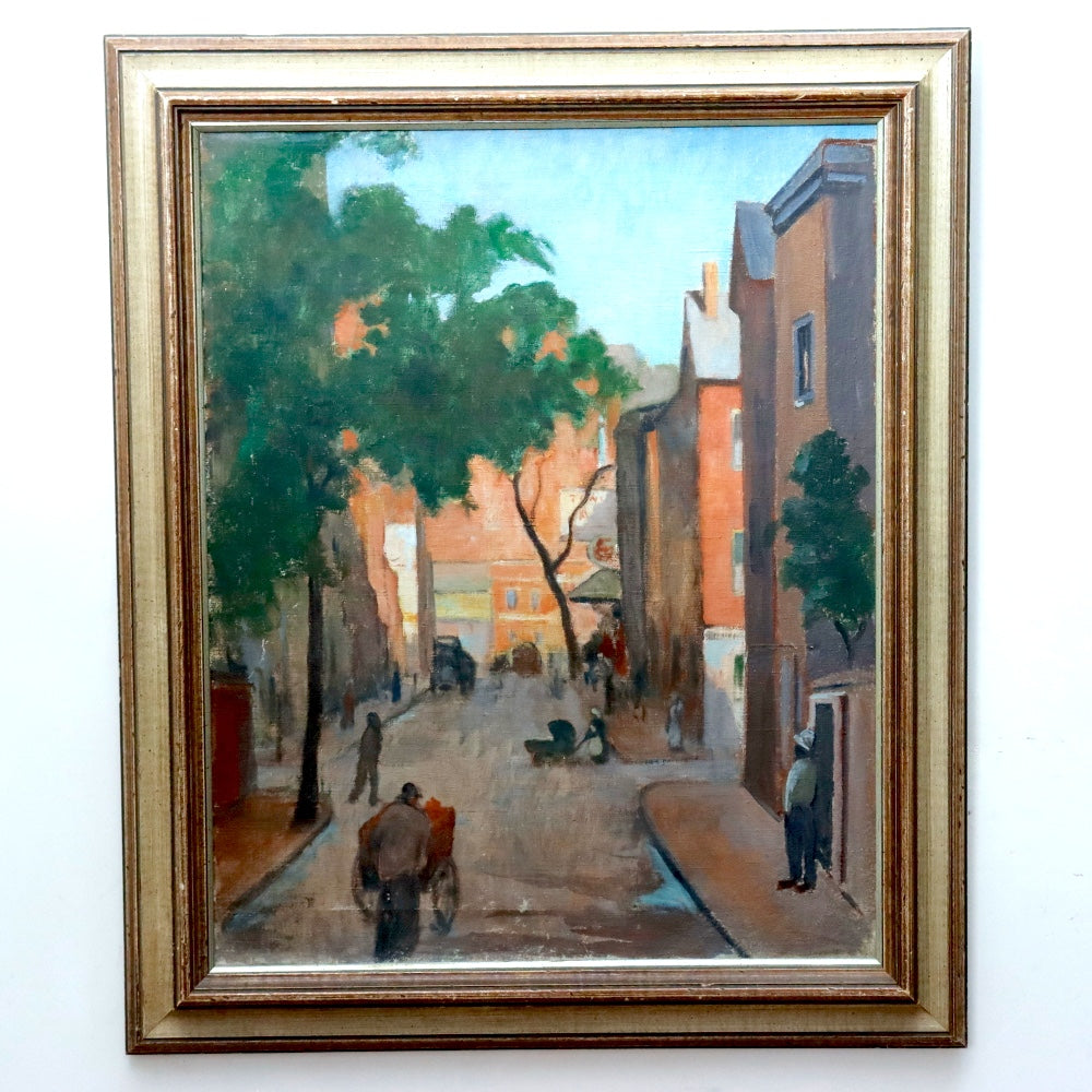 AW379: American Ashcan School  Early 20th Century Street Scene Oil on Canvas