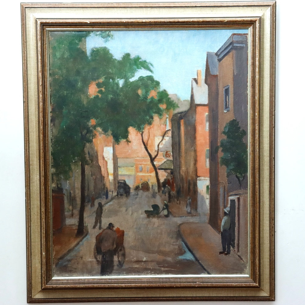 AW379: American Ashcan School  Early 20th Century Street Scene Oil on Canvas