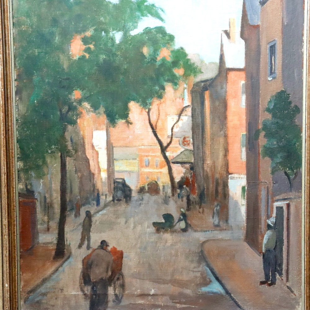 AW379: American Ashcan School  Early 20th Century Street Scene Oil on Canvas