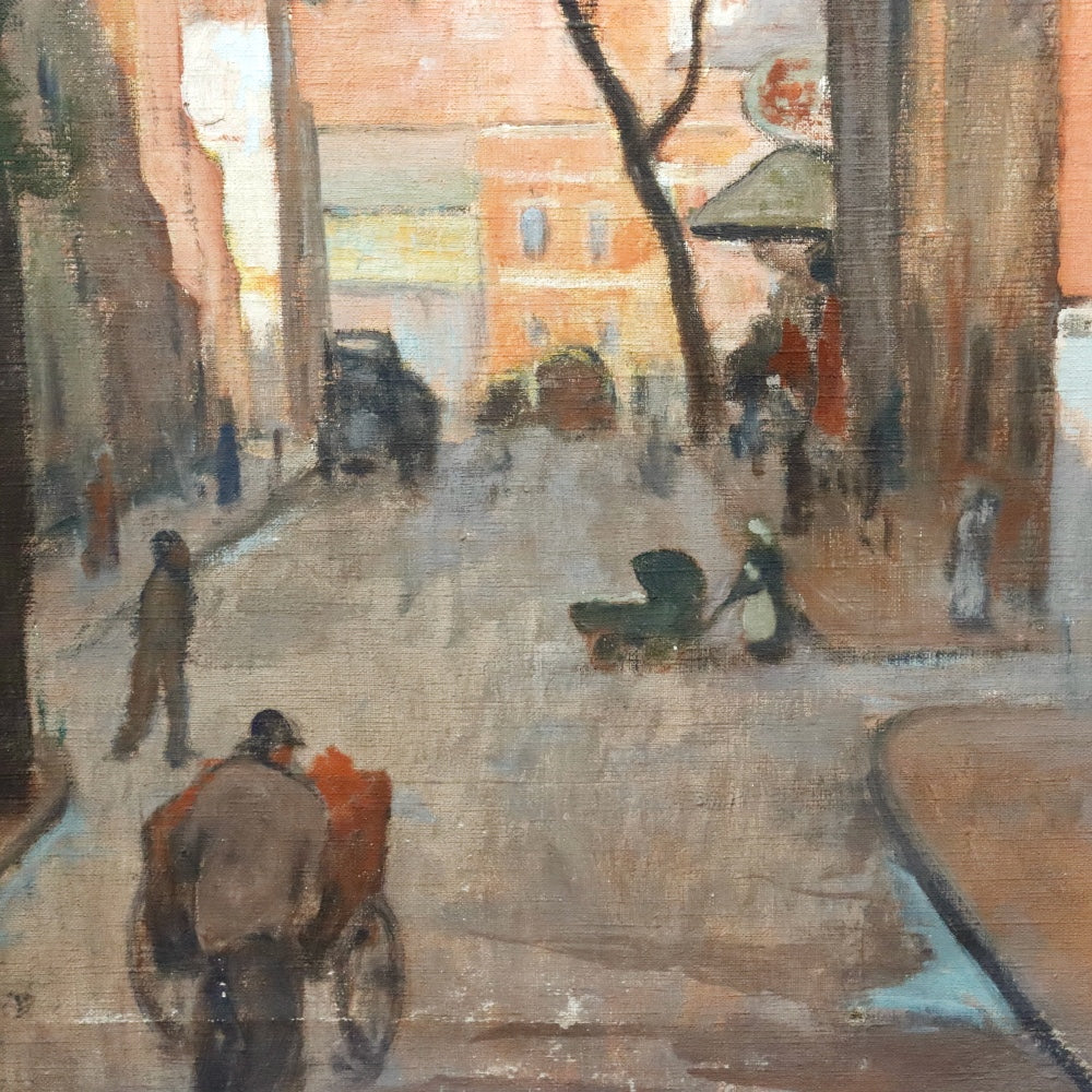 AW379: American Ashcan School  Early 20th Century Street Scene Oil on Canvas