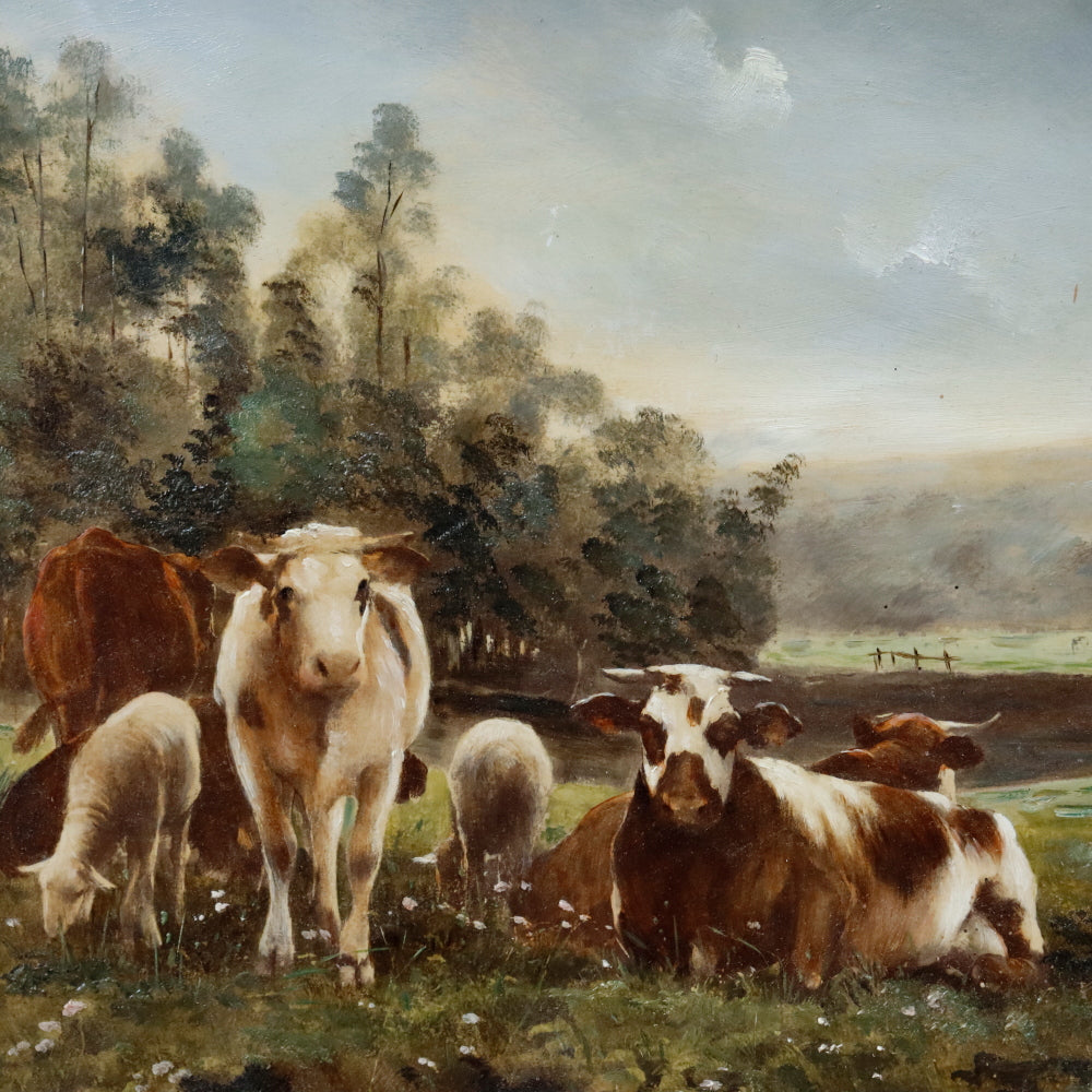 AW8-001: European School Colored Lithograph Laid Down to Mahogany Panel