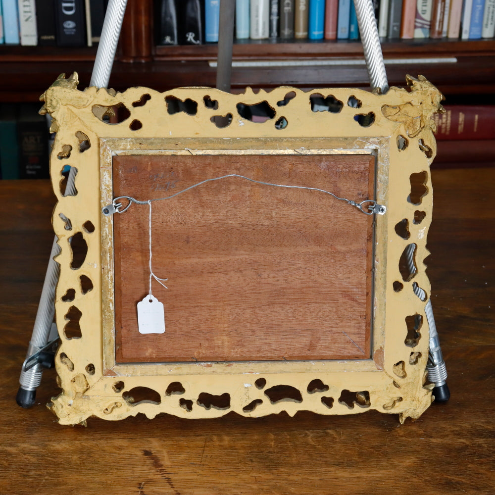 AW8-001: European School Colored Lithograph Laid Down to Mahogany Panel