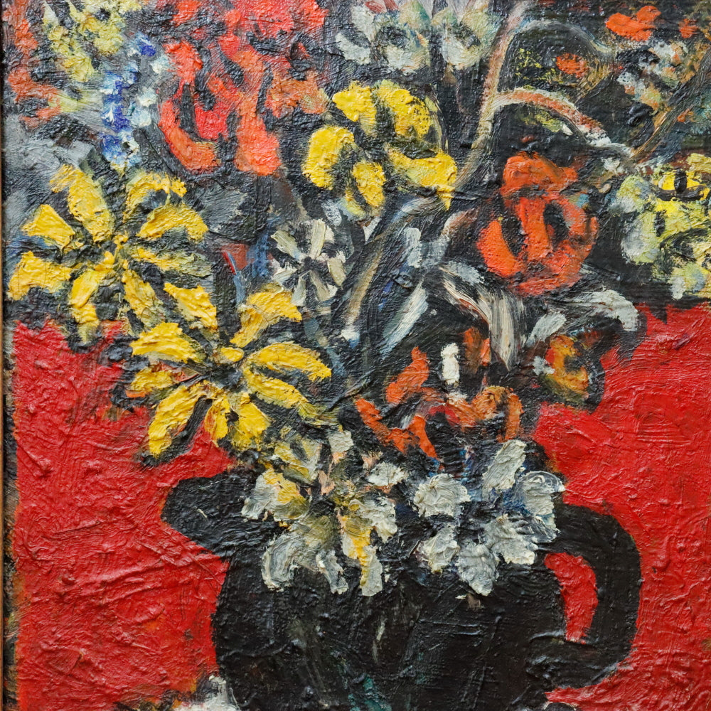 AW345: Sacha Moldovan "Black Vase" Flowers Still Life Oil on Canvas