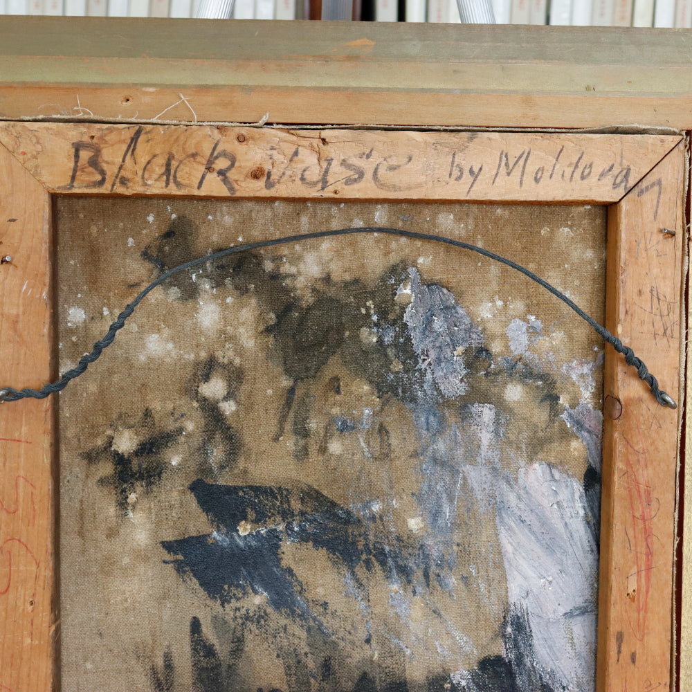 AW345: Sacha Moldovan "Black Vase" Flowers Still Life Oil on Canvas