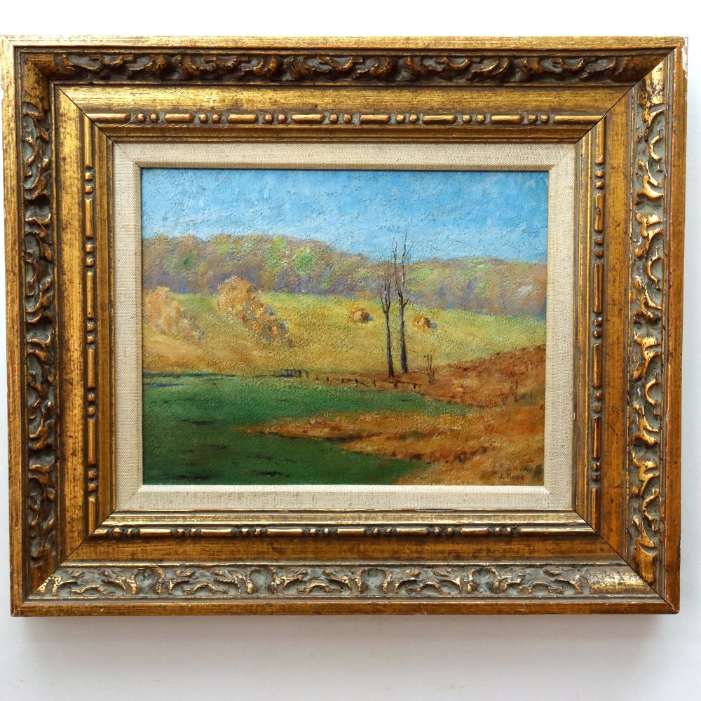 AW032: James Ross New York Autumn Landscape Oil on Board Painting