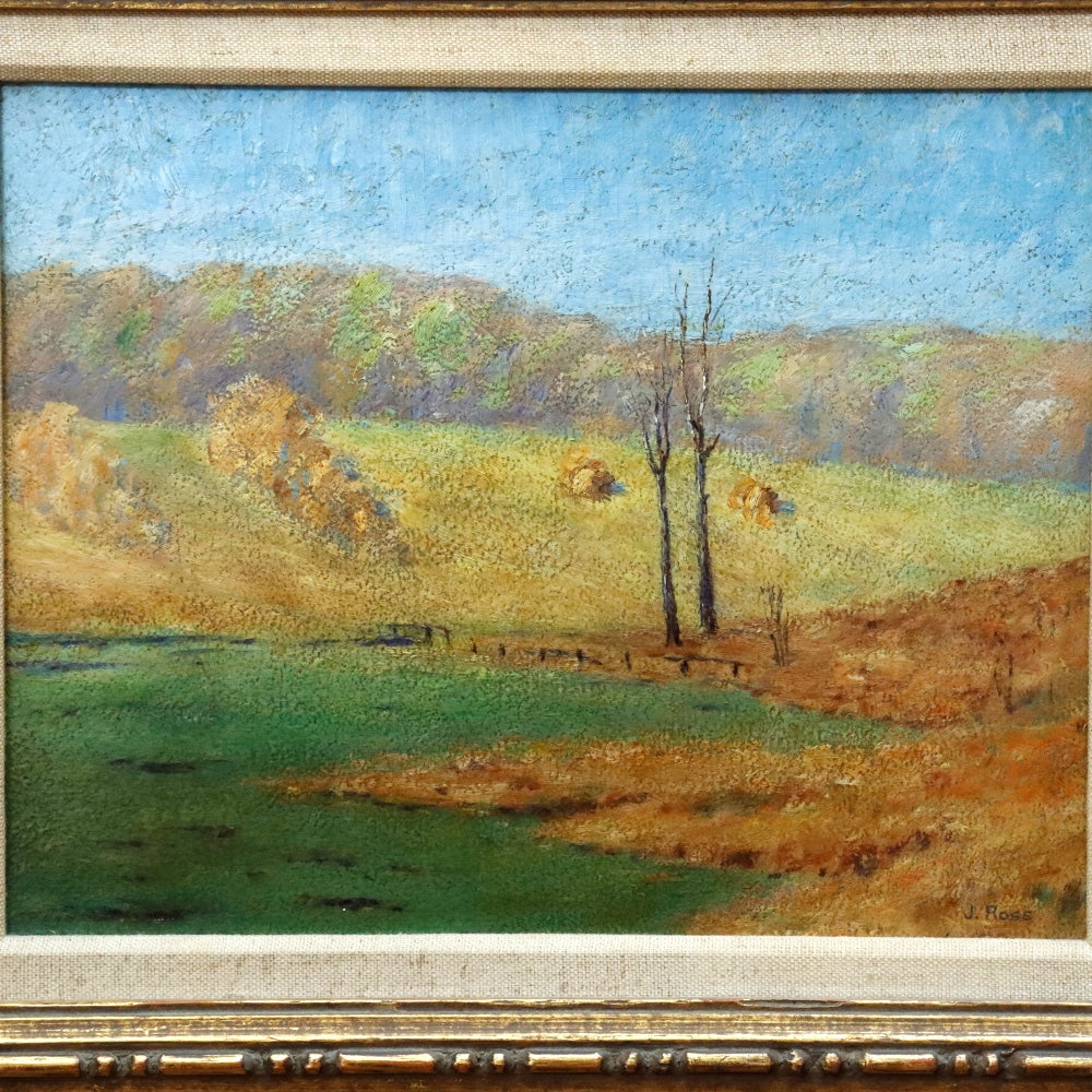 AW032: James Ross New York Autumn Landscape Oil on Board Painting