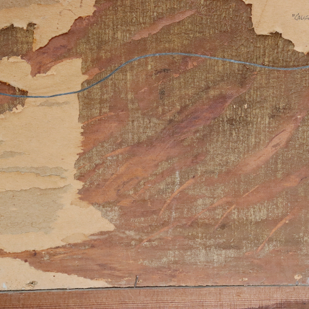 AW166: Pearl Ransing Circa 1926 California Mission Courtyard Oil on Wood Board Painting