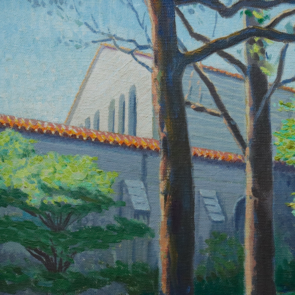 AW888: George W. Shall California Mission Oil on Canvas Painting Early 20th Century