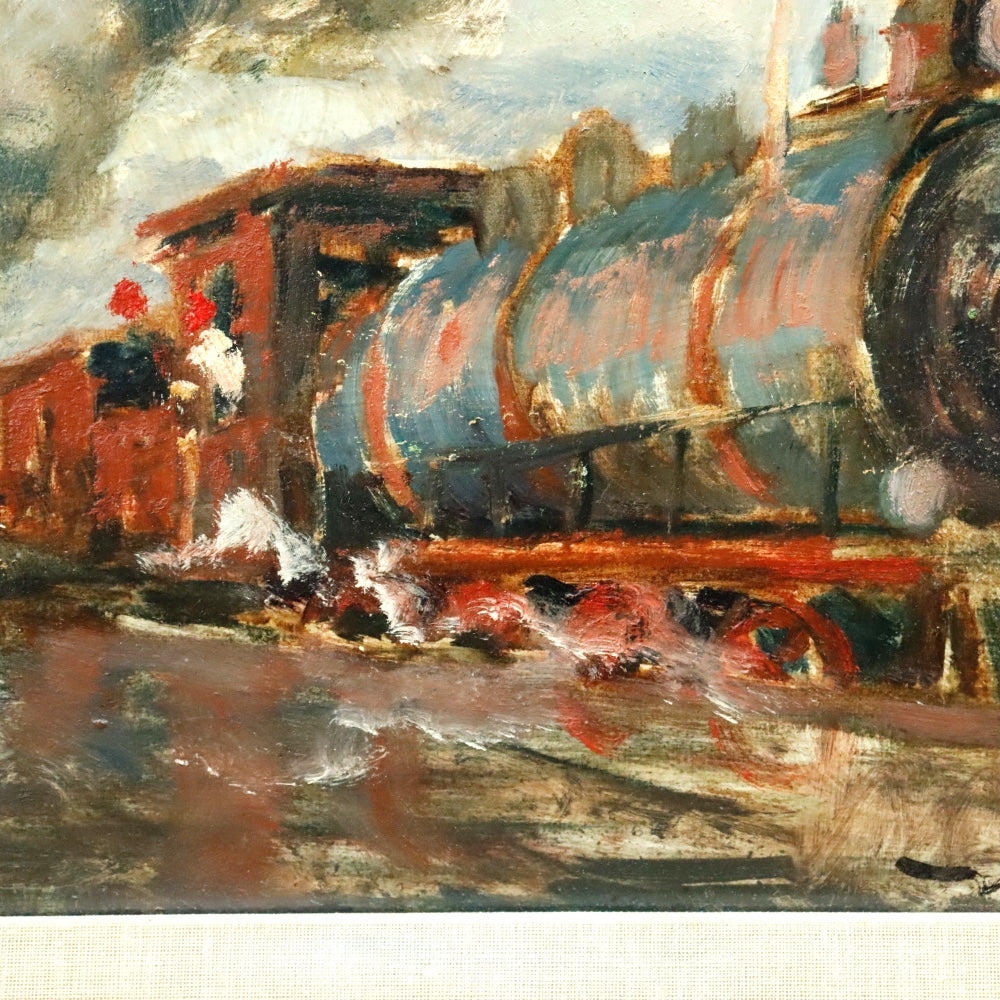 AW357: American School "The 11:00 Special" Locomotive Oil on Board Circa 1940's