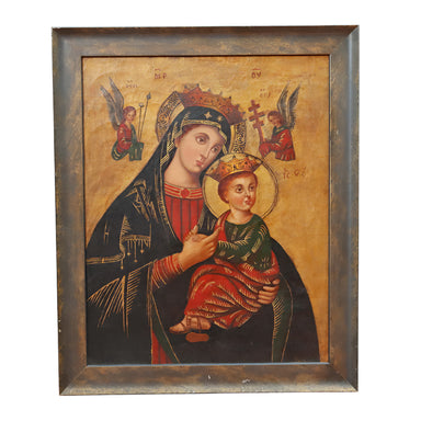 Latin School Mother and Child Religious Oil on Canvas Painting 20th Century | Work of Man