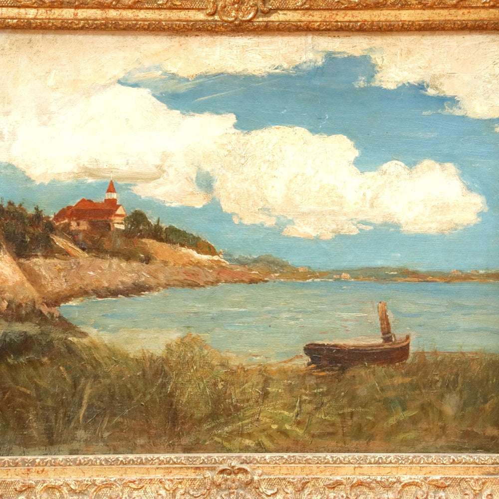 AW891: American School Antique Impressionist Oil on Board Coastal Painting