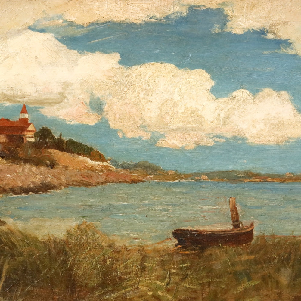 AW891: American School Antique Impressionist Oil on Board Coastal Painting