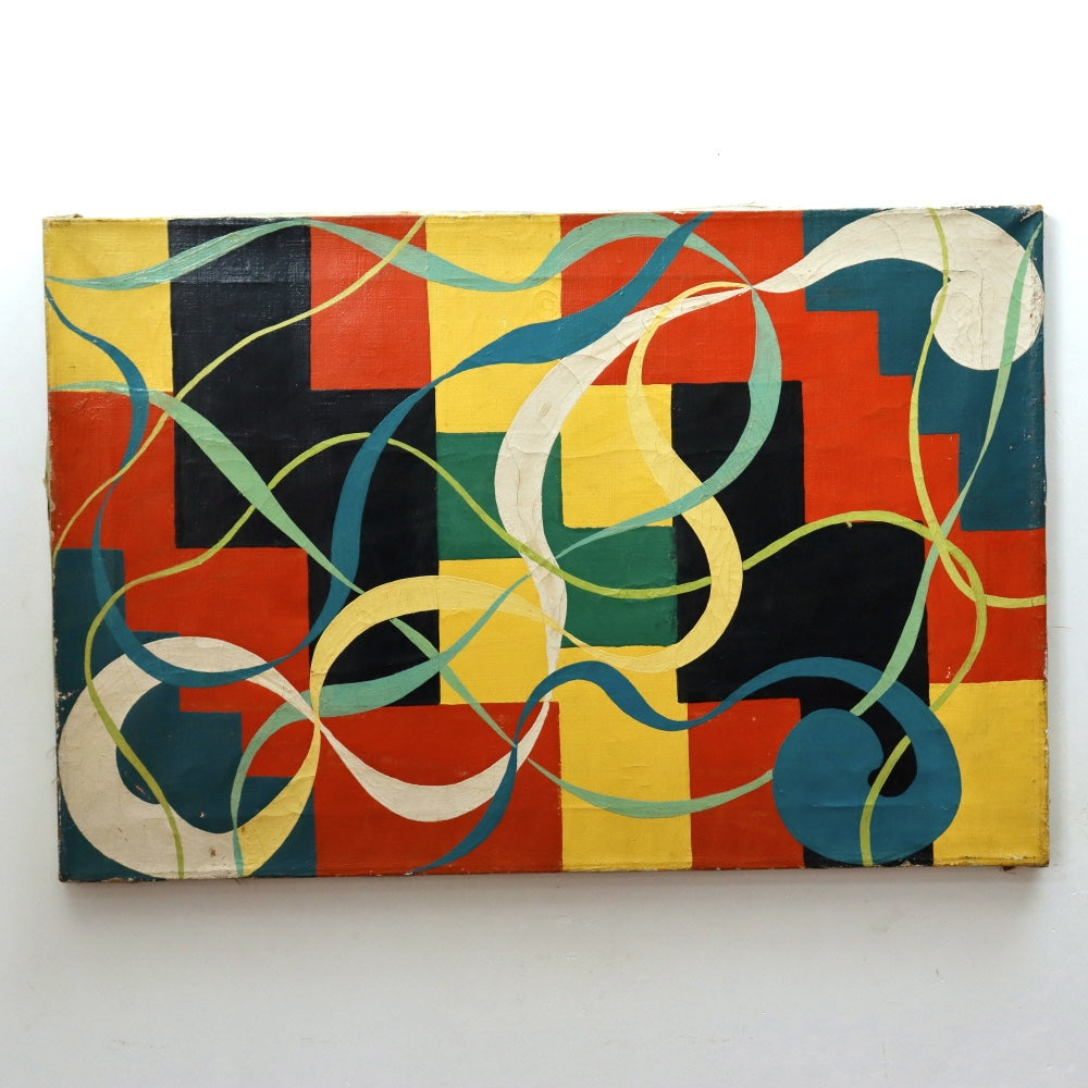 AW893: Toshinobu Onosato (attributed to) Early 20th Century Avant Garde Op Art Oil on Canvas Painting