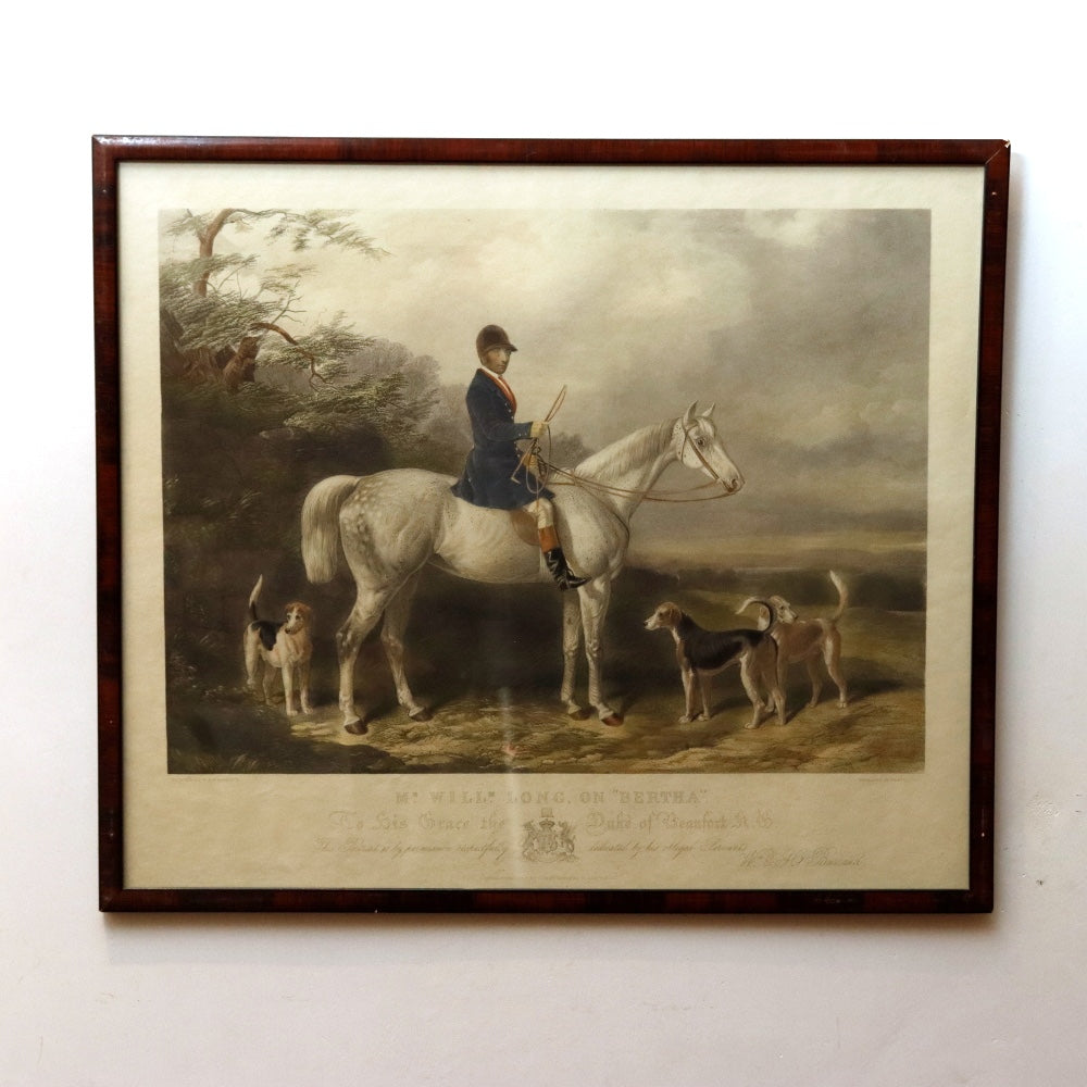 AW7-137: English Colored Engraving by Edward Hacker "William Long Huntsman to the Duke of Beaufort" Circa 1836