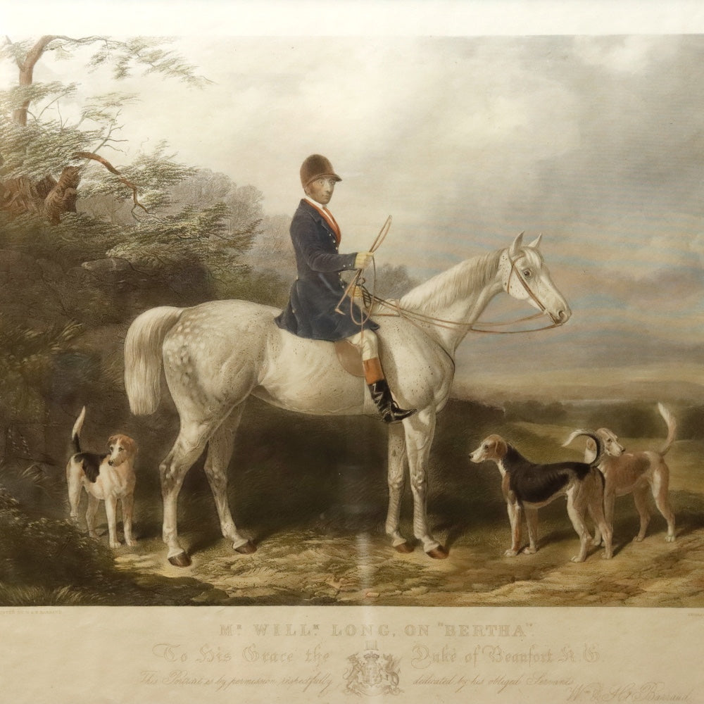 AW7-137: English Colored Engraving by Edward Hacker "William Long Huntsman to the Duke of Beaufort" Circa 1836