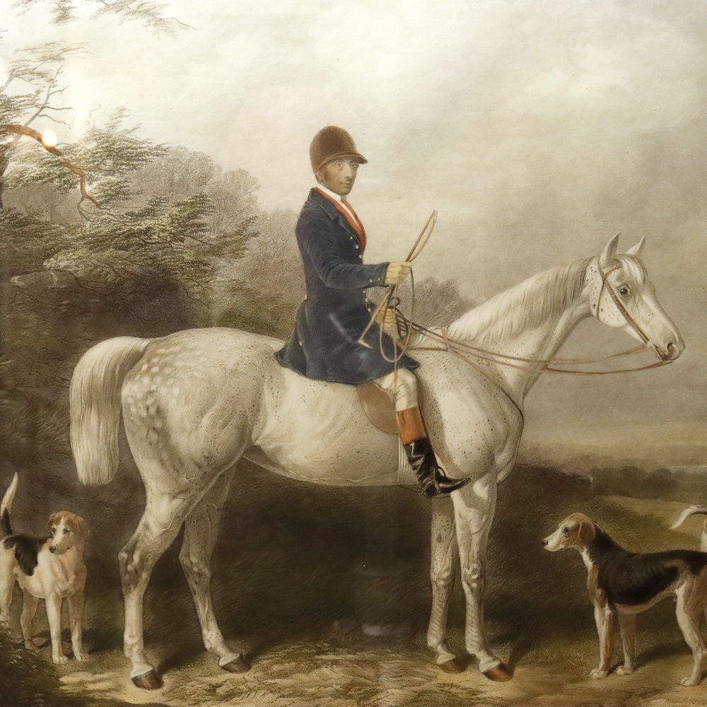 AW7-137: English Colored Engraving by Edward Hacker "William Long Huntsman to the Duke of Beaufort" Circa 1836