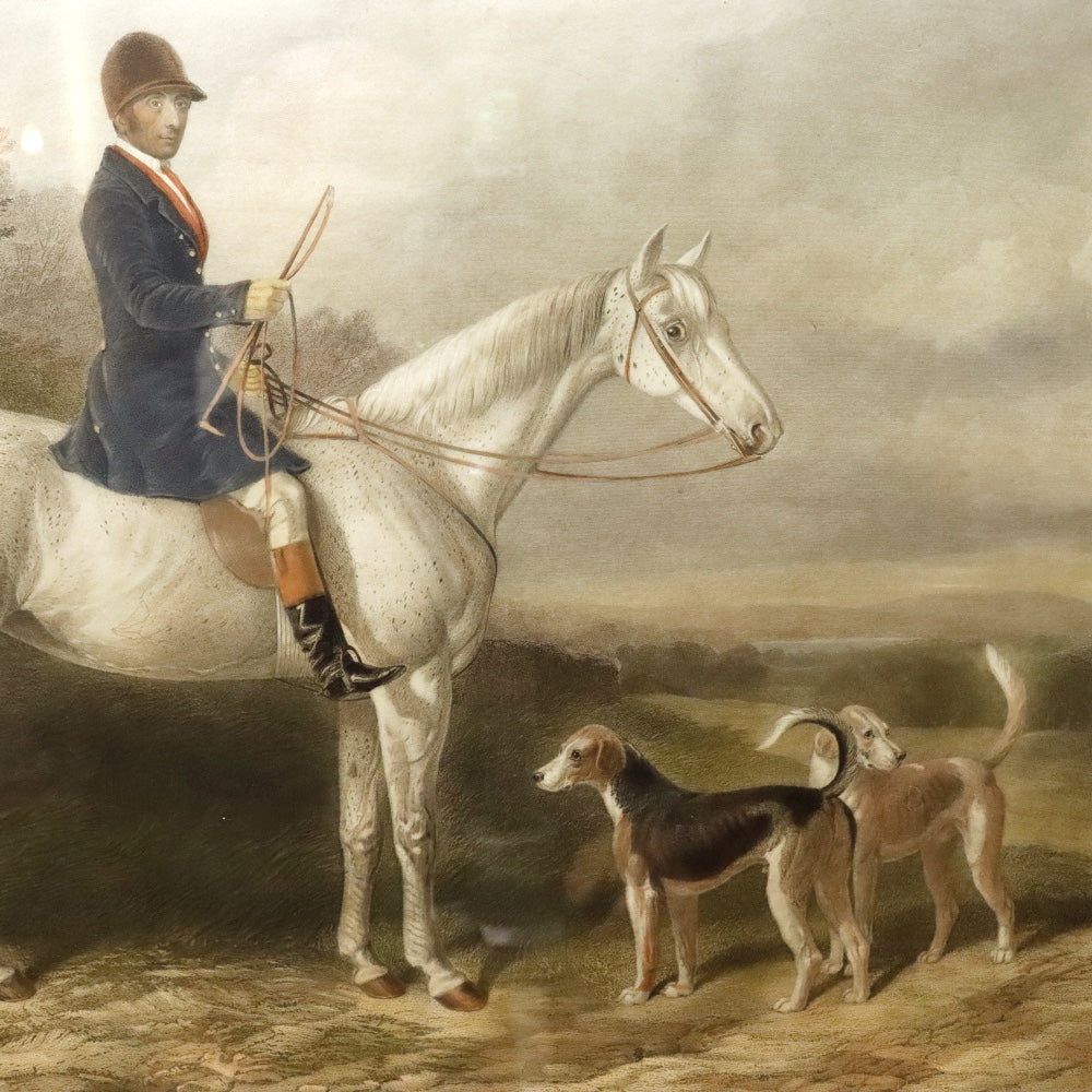 AW7-137: English Colored Engraving by Edward Hacker "William Long Huntsman to the Duke of Beaufort" Circa 1836