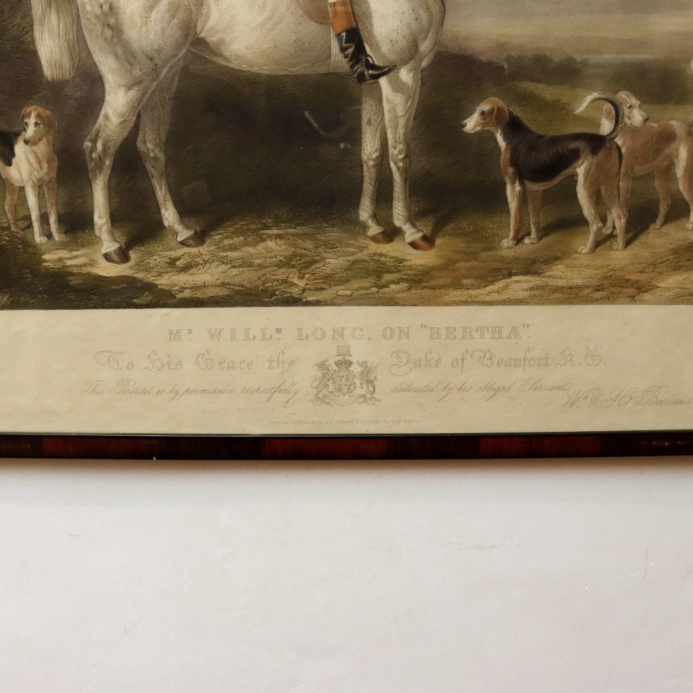 AW7-137: English Colored Engraving by Edward Hacker "William Long Huntsman to the Duke of Beaufort" Circa 1836