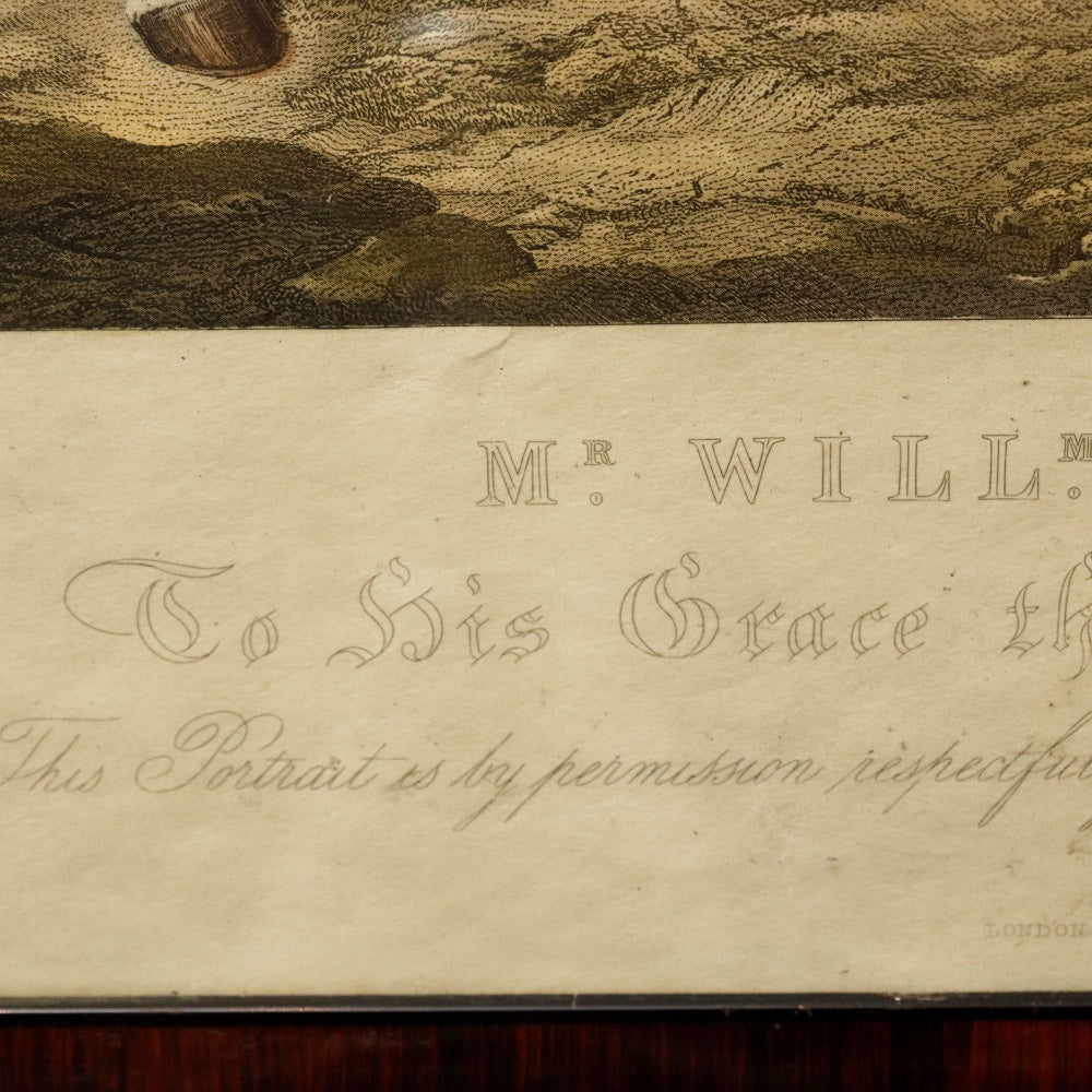 AW7-137: English Colored Engraving by Edward Hacker "William Long Huntsman to the Duke of Beaufort" Circa 1836