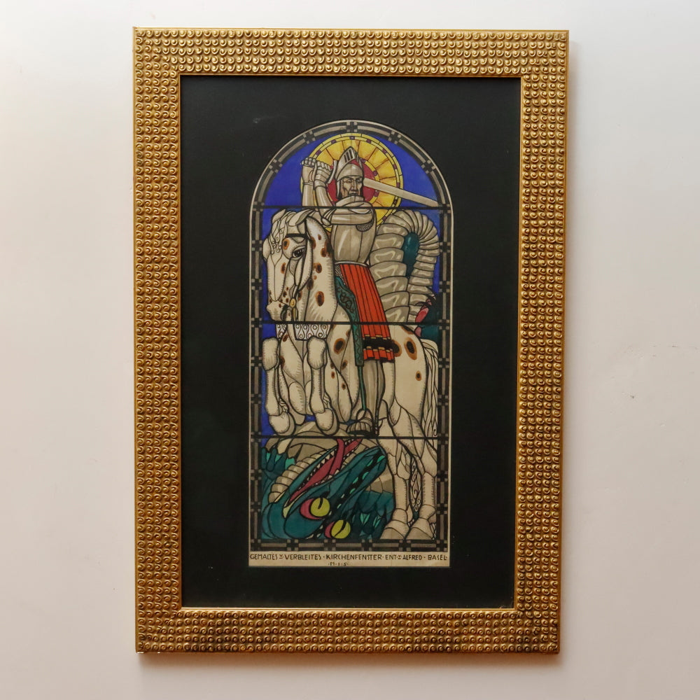 AW3-239: Alfred Basel St. George Slaying the Dragon Watercolor and Ink on Paper Circa 1890