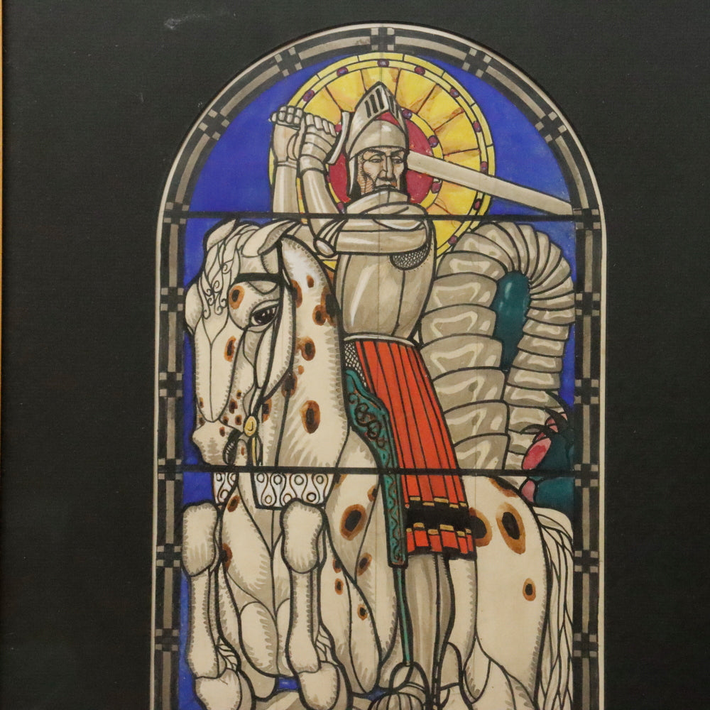 AW3-239: Alfred Basel St. George Slaying the Dragon Watercolor and Ink on Paper Circa 1890