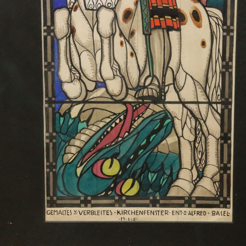 AW3-239: Alfred Basel St. George Slaying the Dragon Watercolor and Ink on Paper Circa 1890