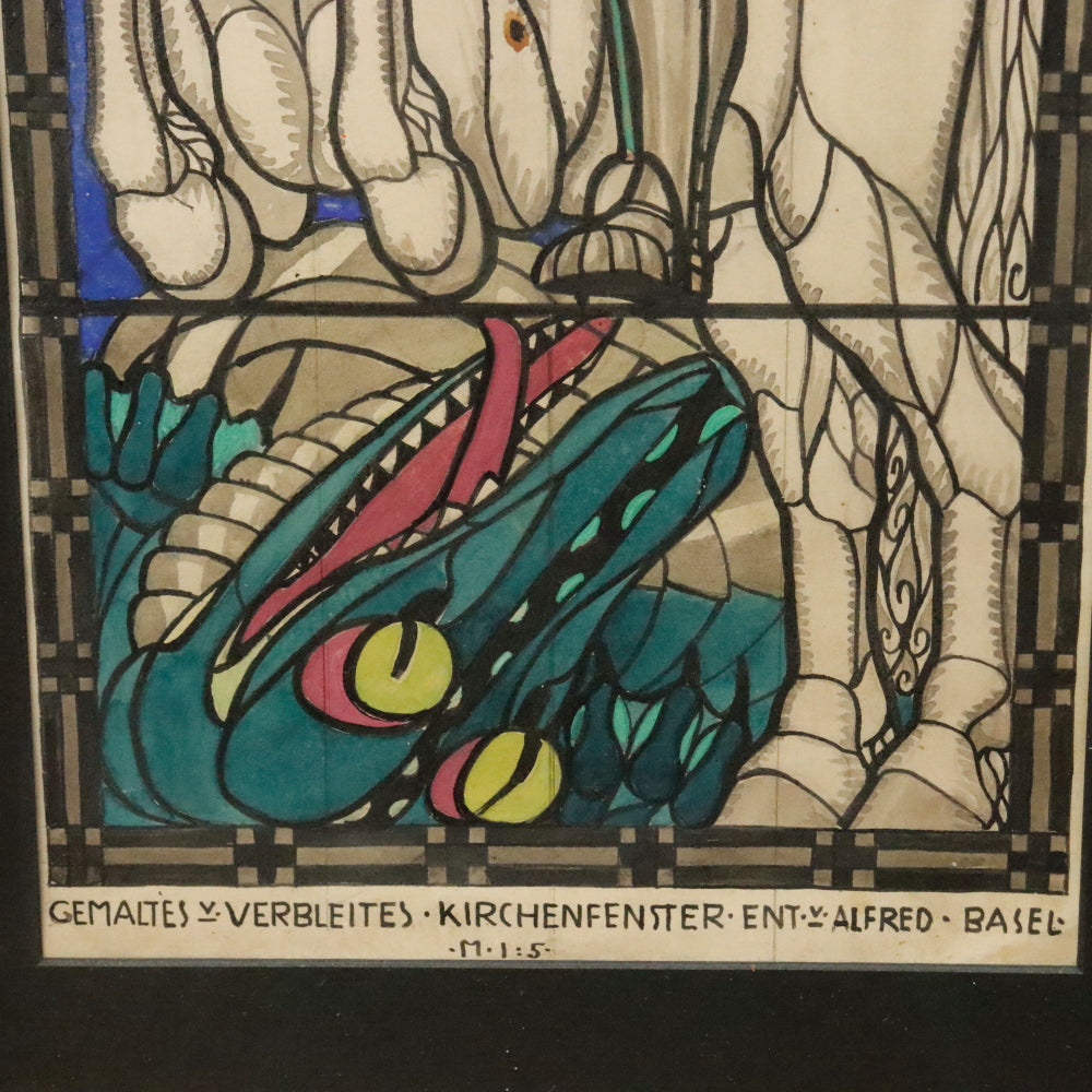 AW3-239: Alfred Basel St. George Slaying the Dragon Watercolor and Ink on Paper Circa 1890