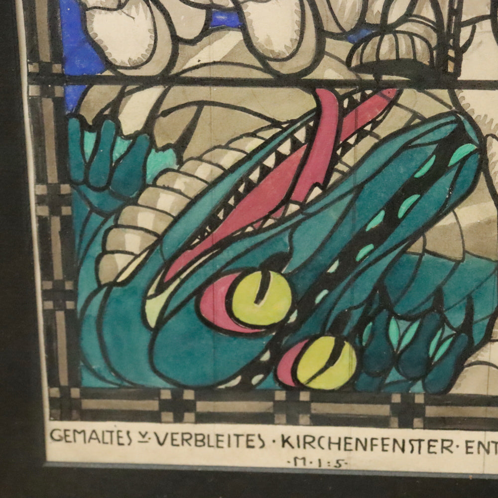 AW3-239: Alfred Basel St. George Slaying the Dragon Watercolor and Ink on Paper Circa 1890