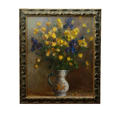 Tatyana Petrova Impressionist Still Life w/ Flowers in Vase Oil on Canvas Painting | Work of Man