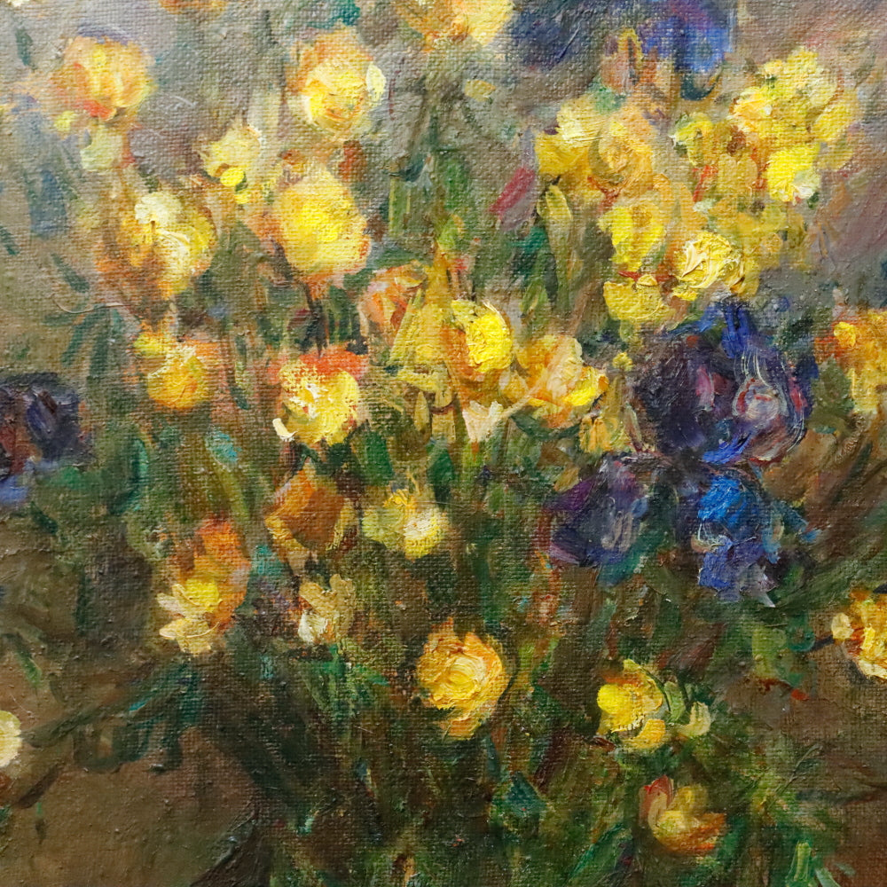 AW301: Tatyana Petrova Impressionist Still Life w/ Flowers in Vase Oil on Canvas Painting