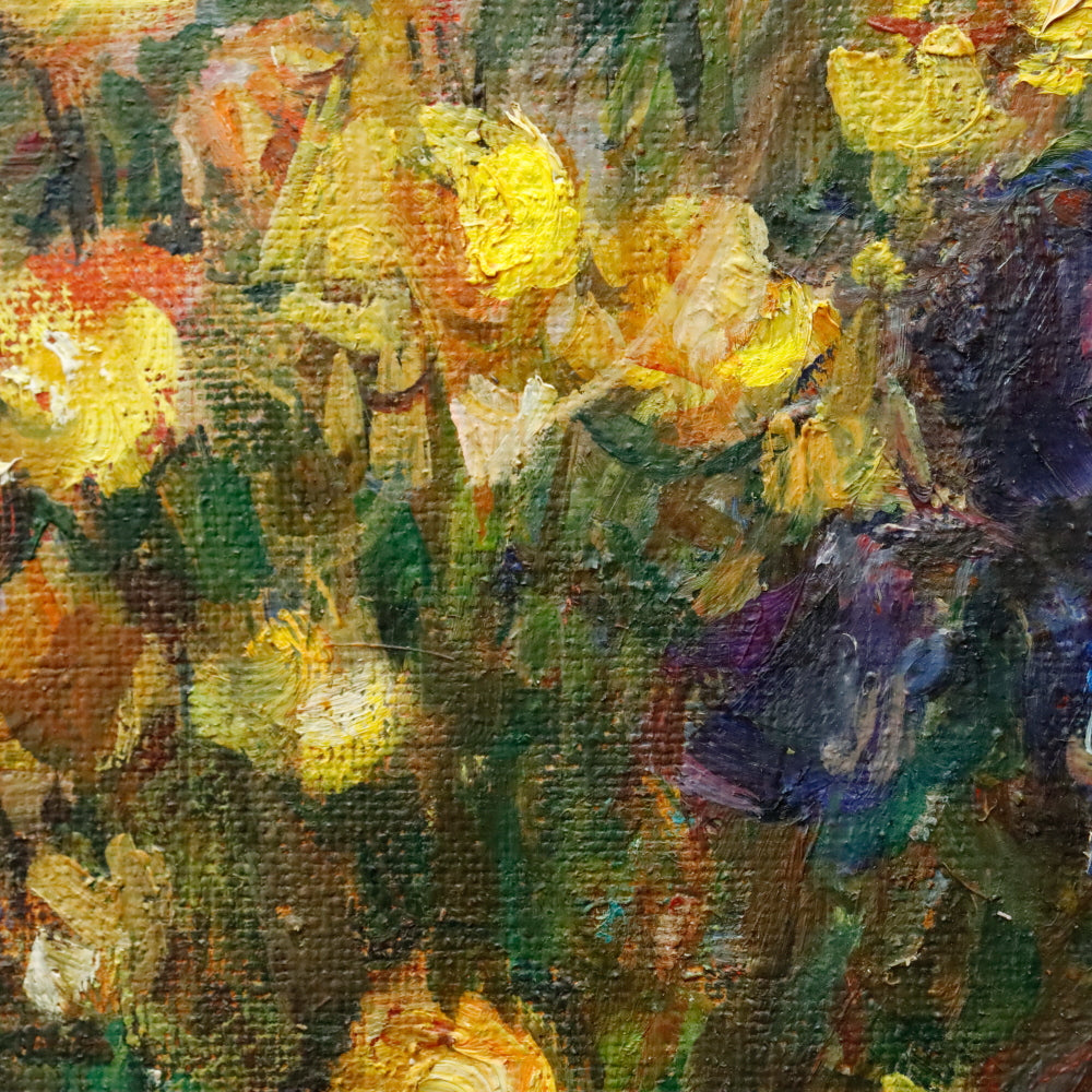 AW301: Tatyana Petrova Impressionist Still Life w/ Flowers in Vase Oil on Canvas Painting