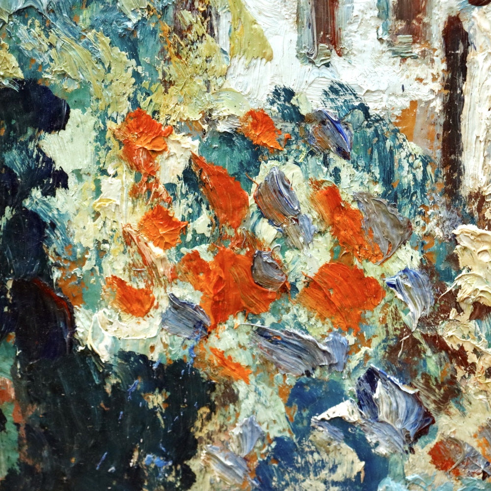 AW108: Alfred Morgan "A Garden Scene" Impressionist Oil on Board Painting