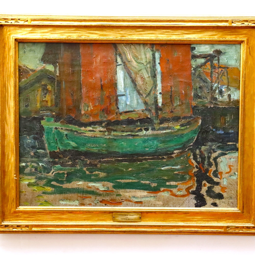 AW899: Carl Emiel Zoir "The Old Boat" WPA Oil on Canvas Painting