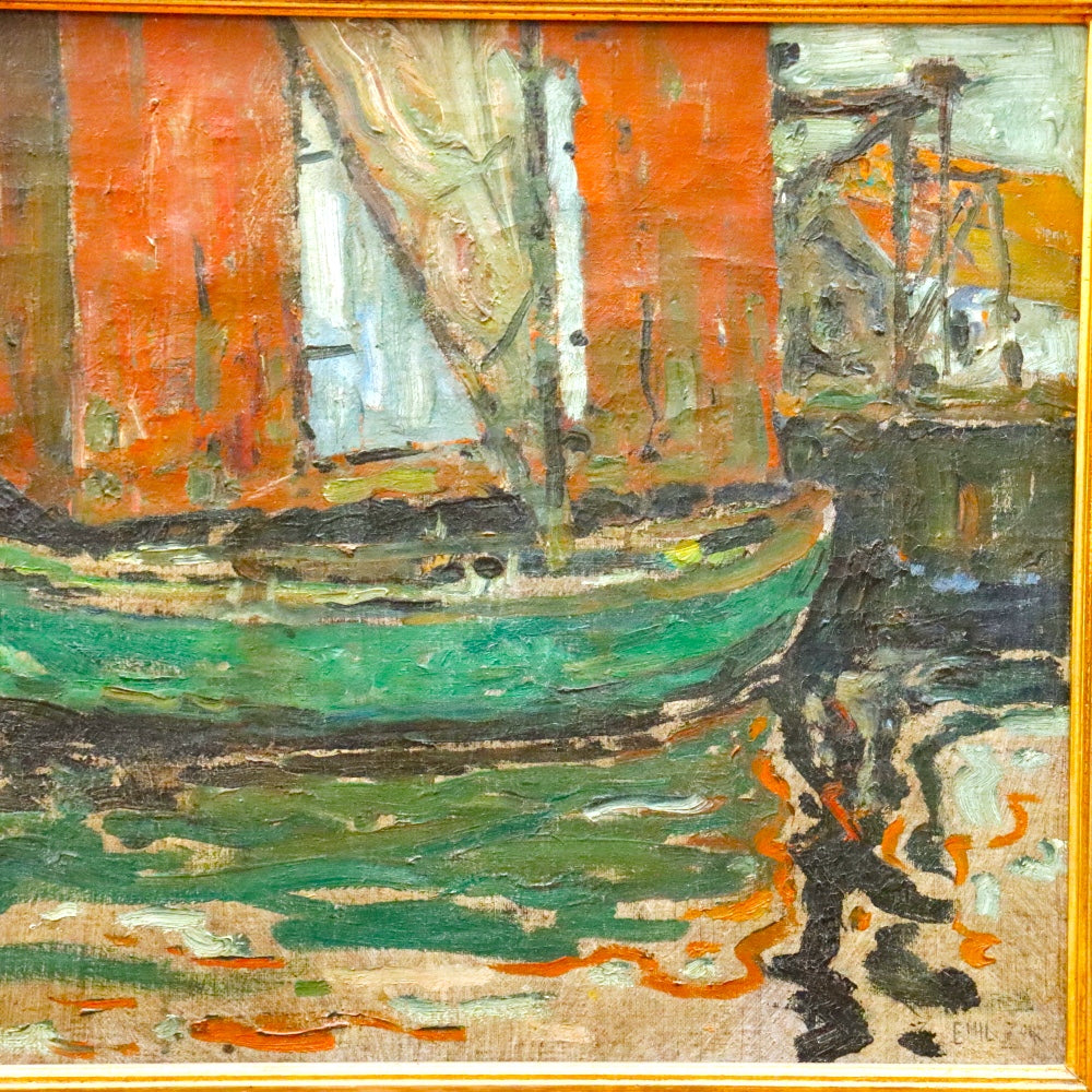 AW899: Carl Emiel Zoir "The Old Boat" WPA Oil on Canvas Painting