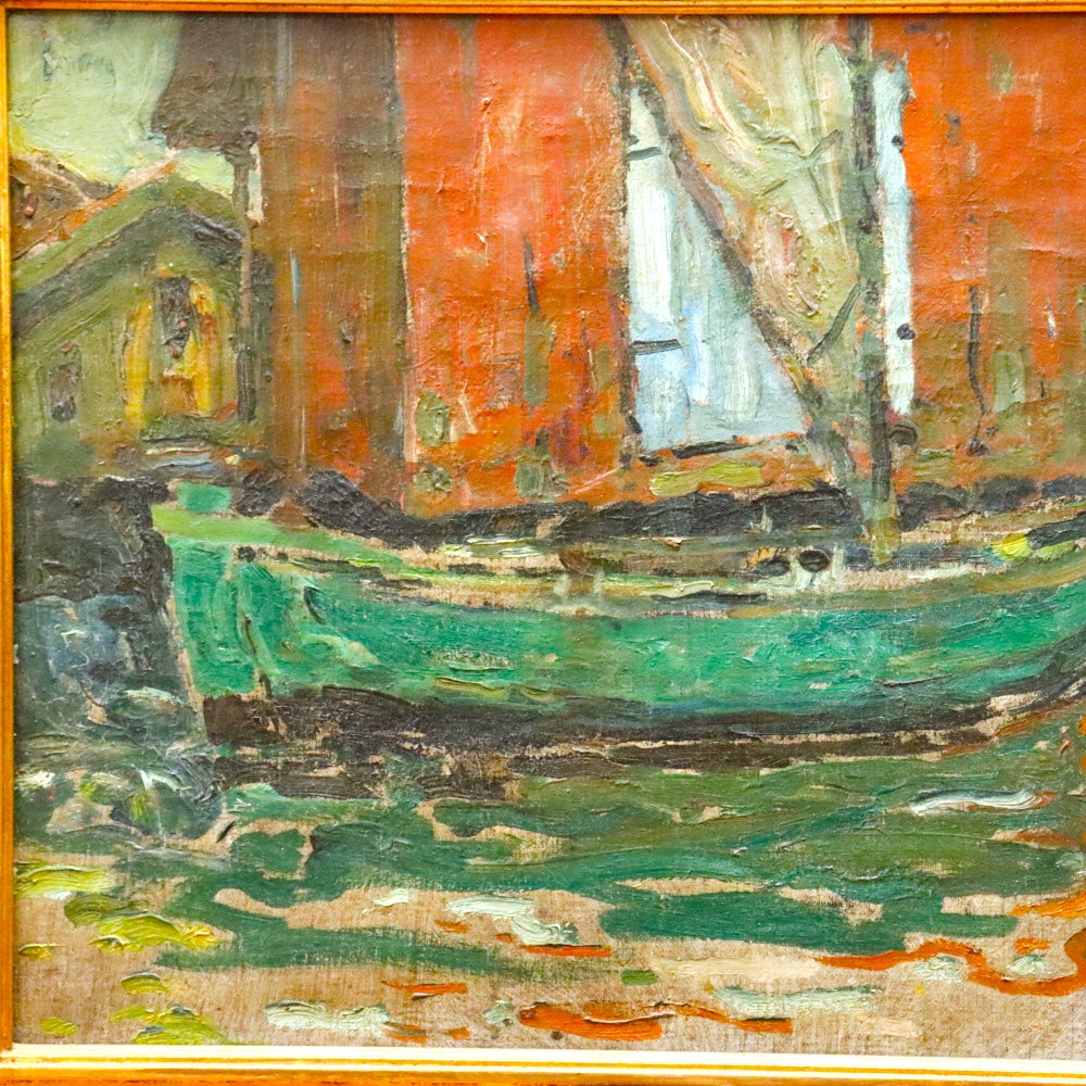 AW899: Carl Emiel Zoir "The Old Boat" WPA Oil on Canvas Painting
