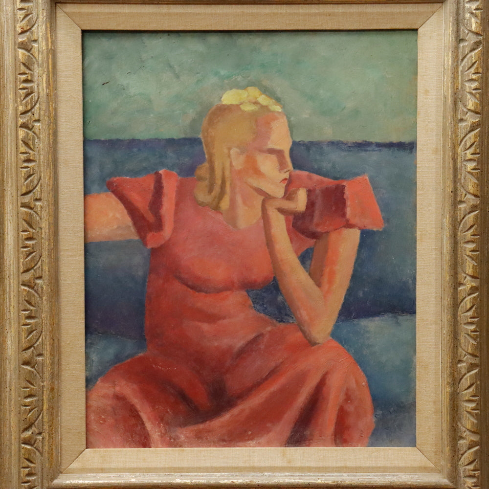 AW902: William Sewell Modernist Portrait Oil on Masonite Painting Circa 1947