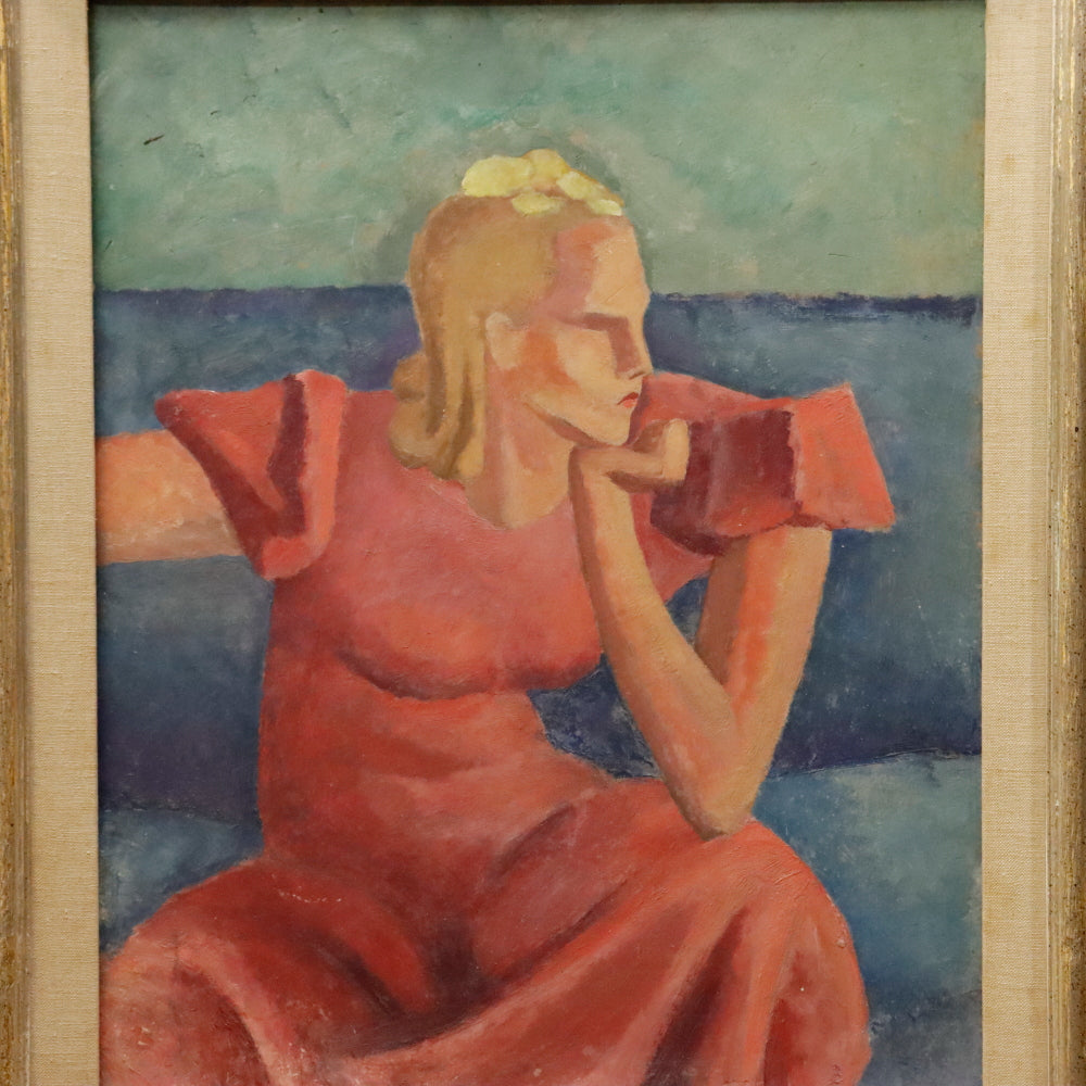 AW902: William Sewell Modernist Portrait Oil on Masonite Painting Circa 1947