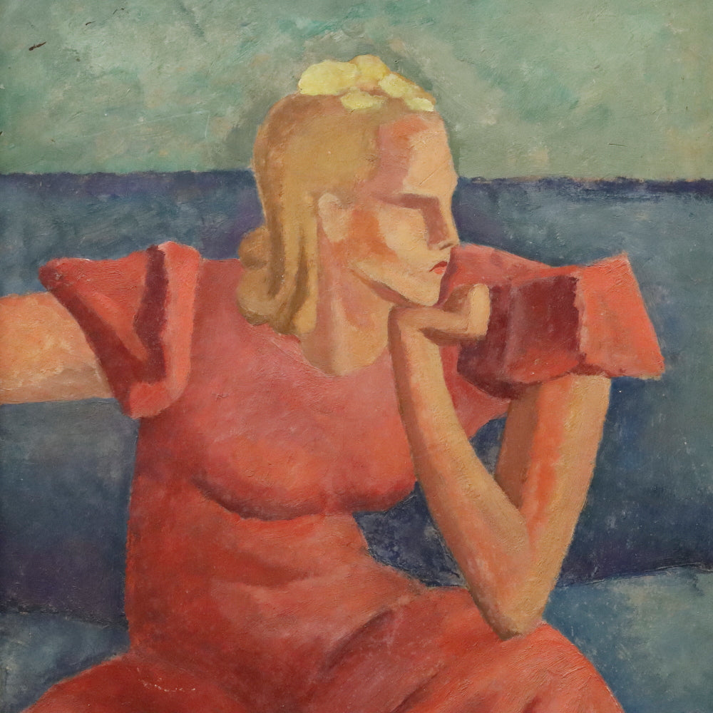 AW902: William Sewell Modernist Portrait Oil on Masonite Painting Circa 1947