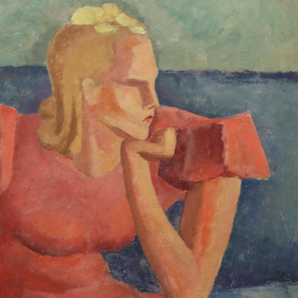 AW902: William Sewell Modernist Portrait Oil on Masonite Painting Circa 1947