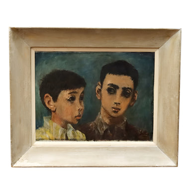 Sean Korn Brothers Mid Century Modernist Portrait Oil on Canvas Painting 1959. | Work of Man