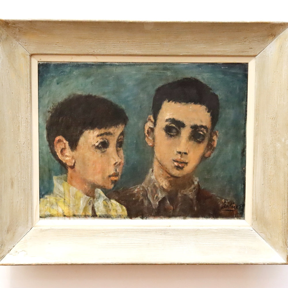 AW903: Sean Korn Brothers Mid Century Modernist Portrait Oil on Canvas Painting 1959