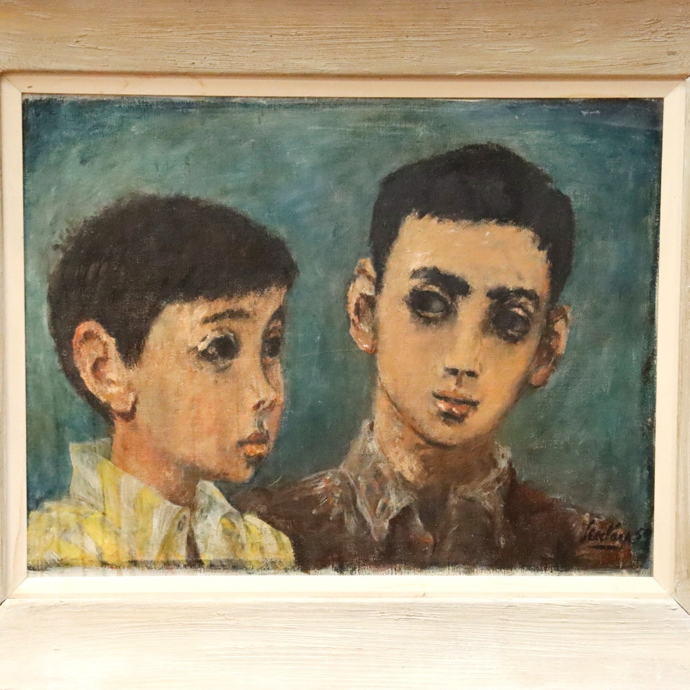 AW903: Sean Korn Brothers Mid Century Modernist Portrait Oil on Canvas Painting 1959