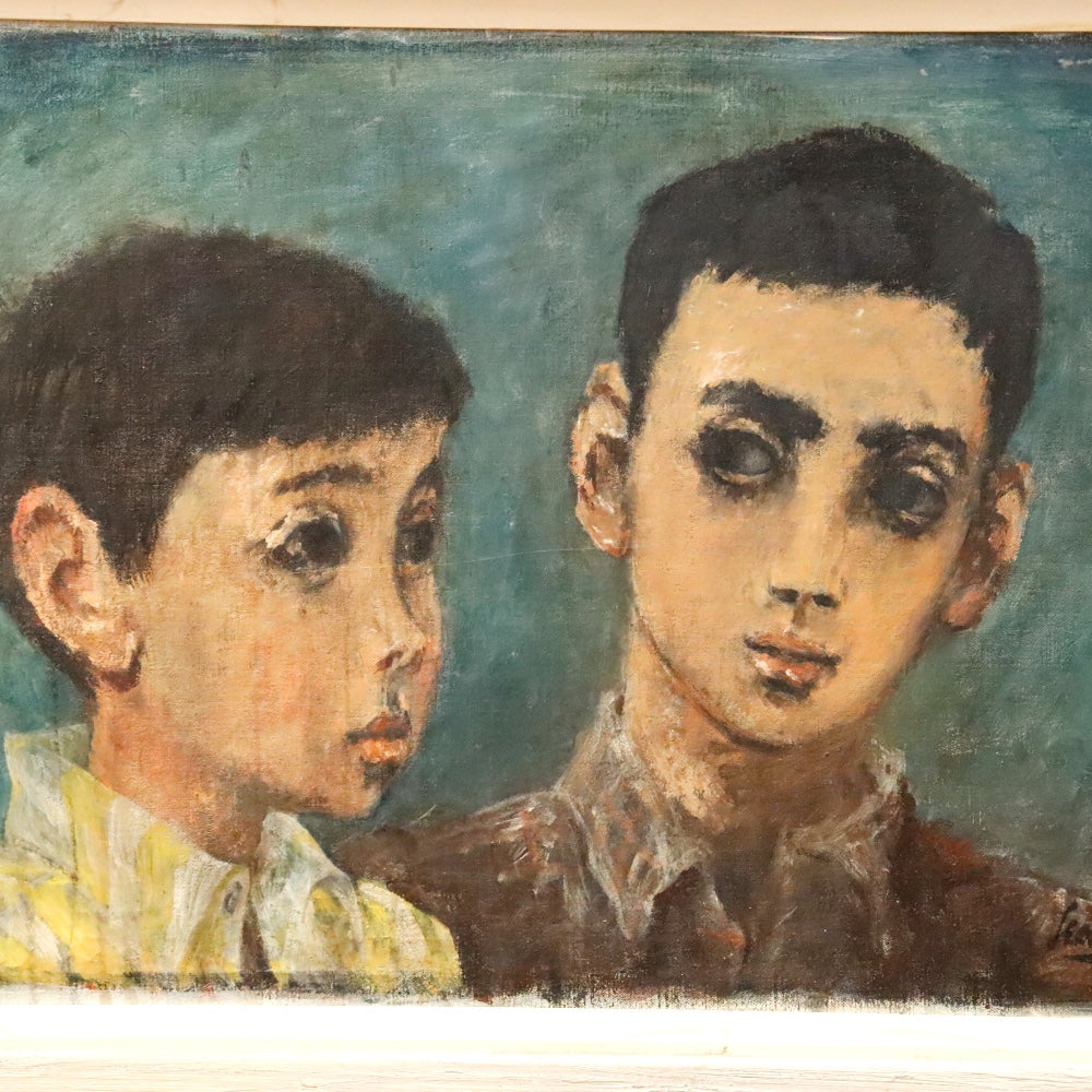 AW903: Sean Korn Brothers Mid Century Modernist Portrait Oil on Canvas Painting 1959
