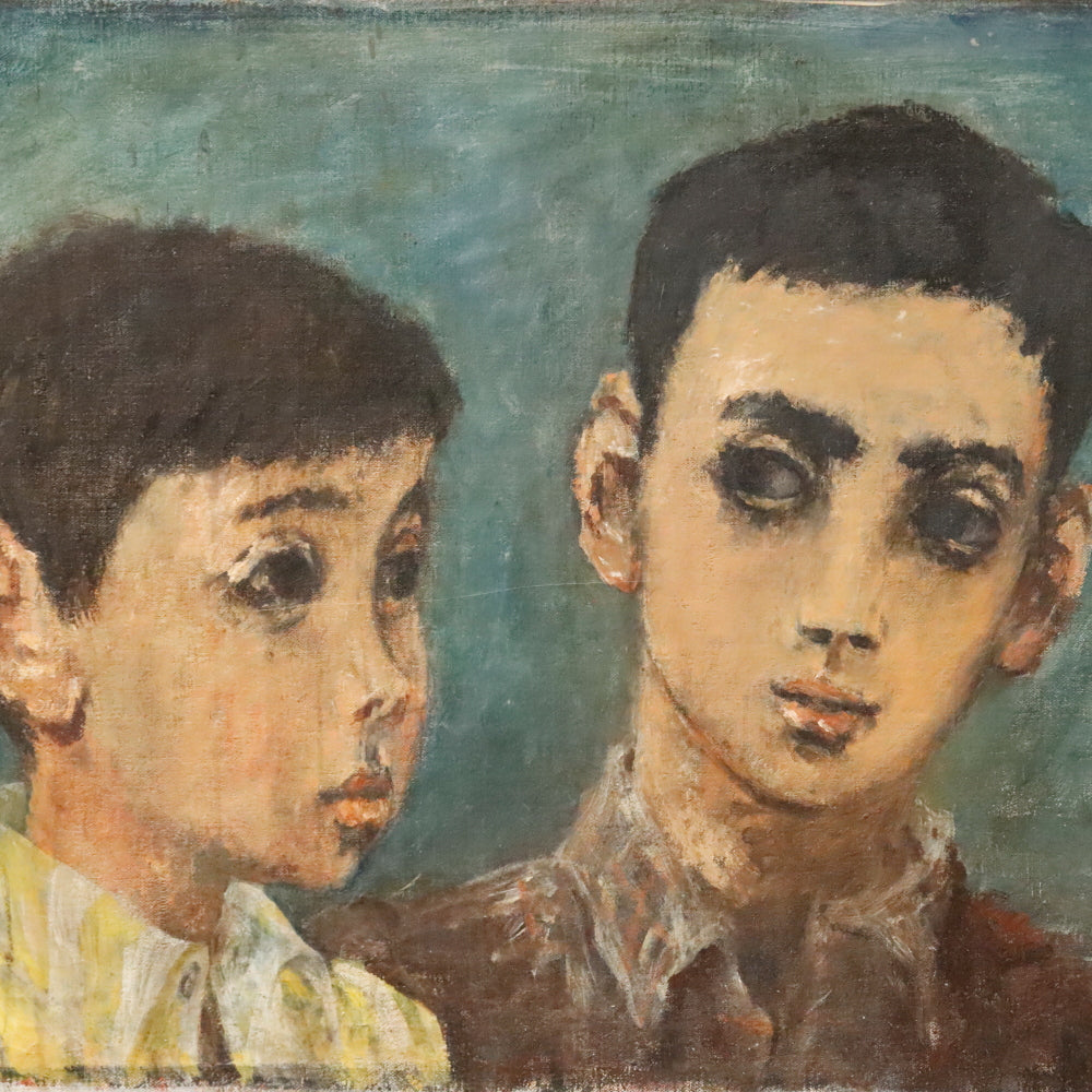 AW903: Sean Korn Brothers Mid Century Modernist Portrait Oil on Canvas Painting 1959